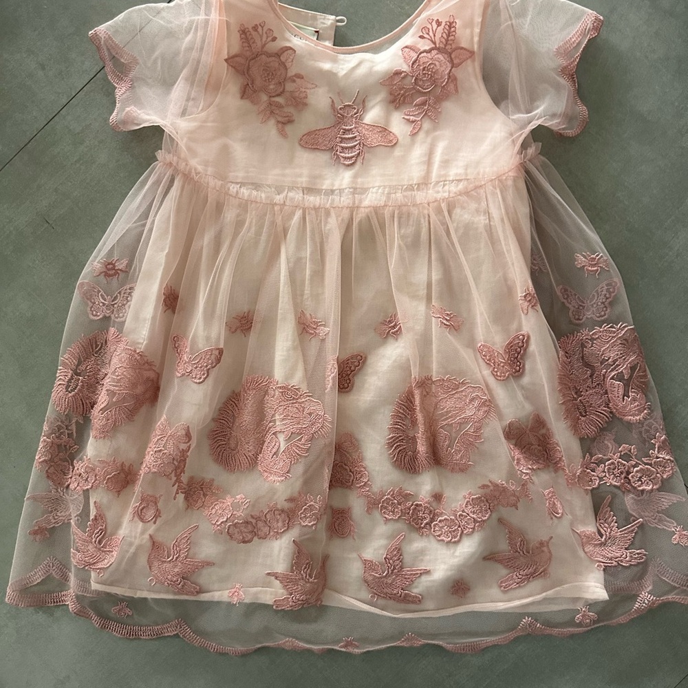 Embroidered Pink Tulle Dress gucci